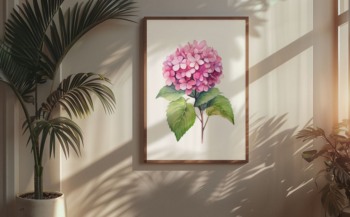 Pink Hydrangea Pom Pom Bloom Cheerful Happy Watercolor Art Poster - Image 7