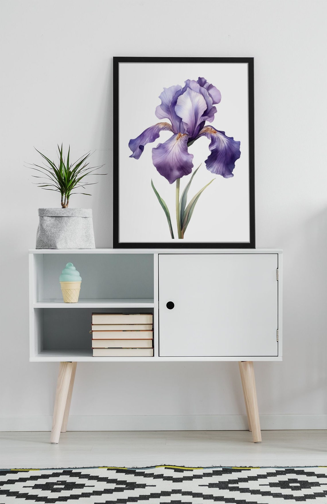 Violet Blue Iris Single Bloom Watercolour Botanical Flower Poster - Image 7