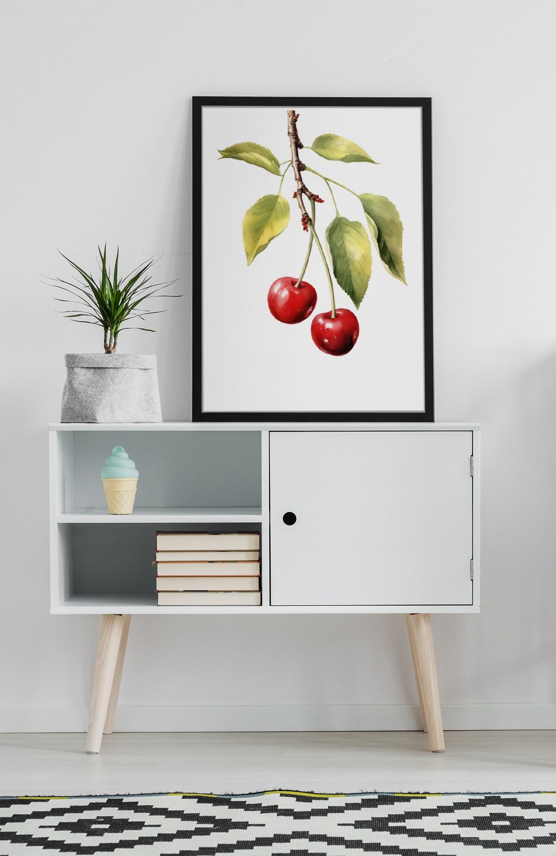 Red Cherries on Branch Vintage Watercolour Botanical Fruit Poster - Image 7
