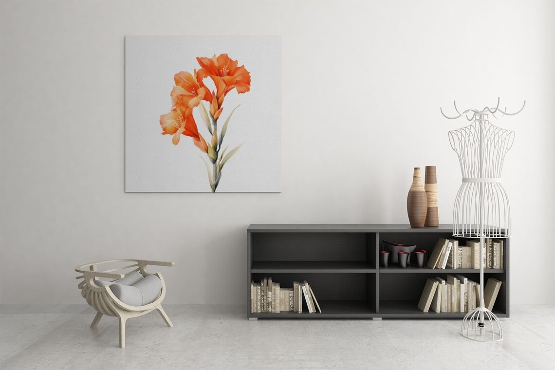 Orange Gladiolus Spike Vibrant Watercolor Floral Botanical Poster - Image 6