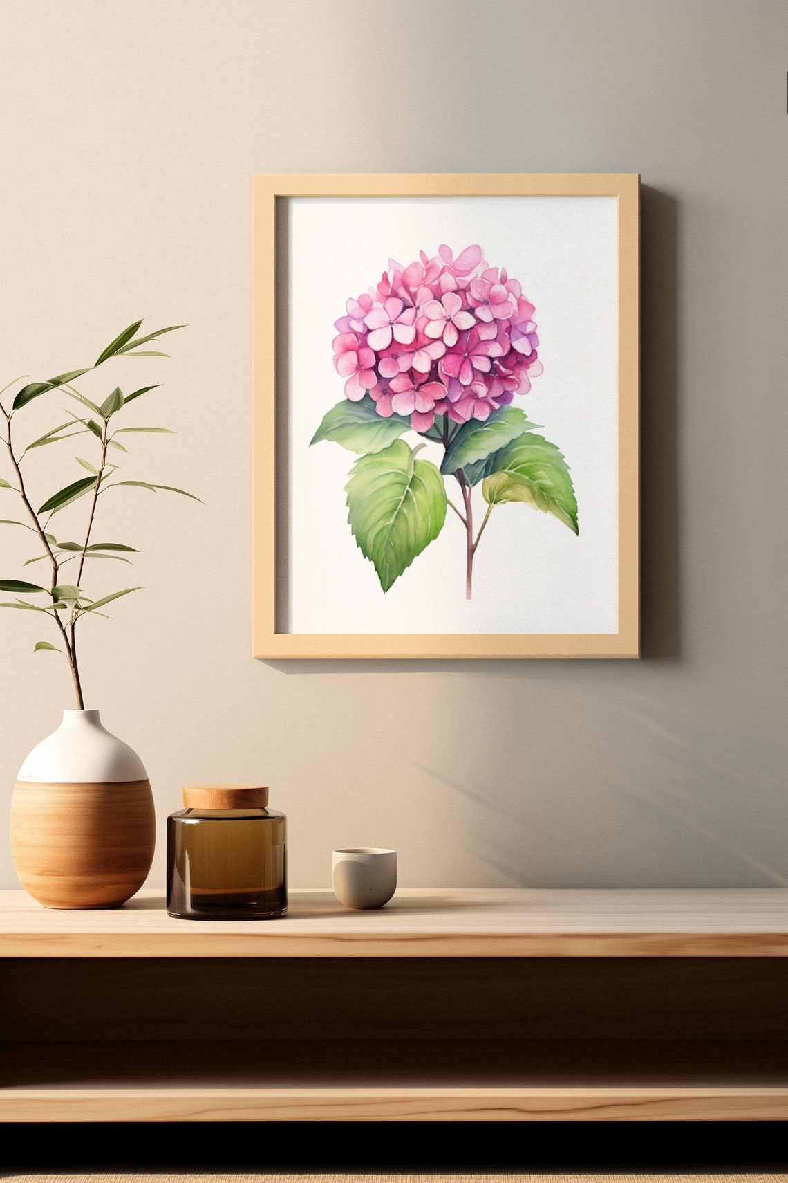 Pink Hydrangea Pom Pom Bloom Cheerful Happy Watercolor Art Poster - Image 3