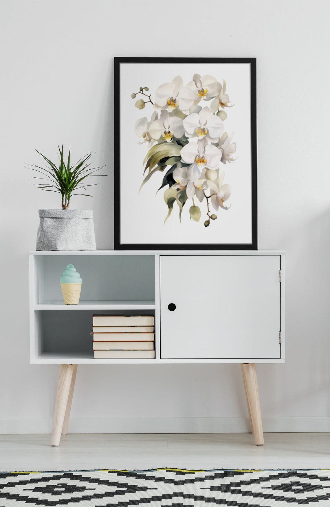 White Orchid Blooming Cluster Watercolour Botanical Flower Poster - Image 9