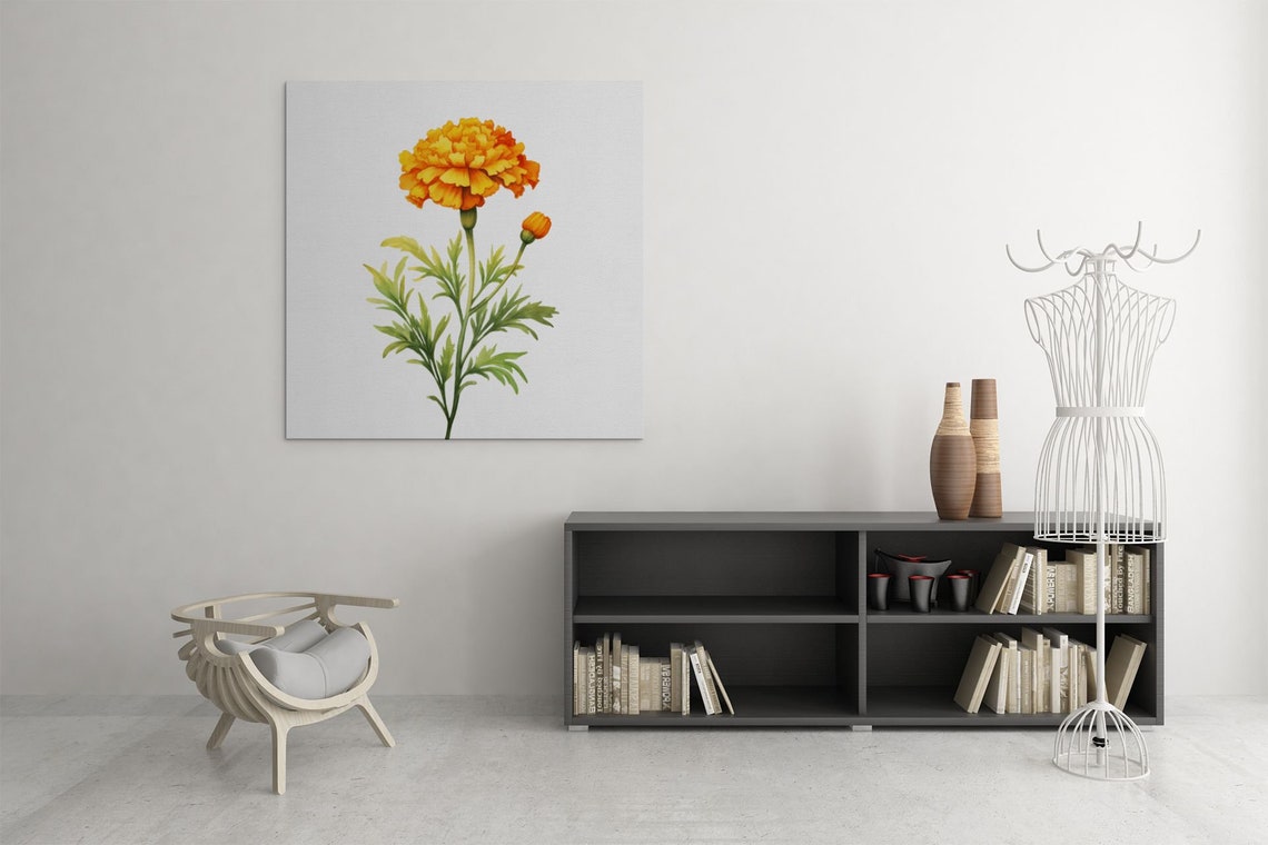 Golden Marigold Bloom Vintage Botanical Watercolour Art Poster - Image 9