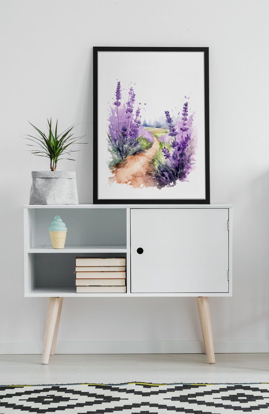 Lavender Field Winding Country Path Dreamy Watercolor Art Poster - Image 7