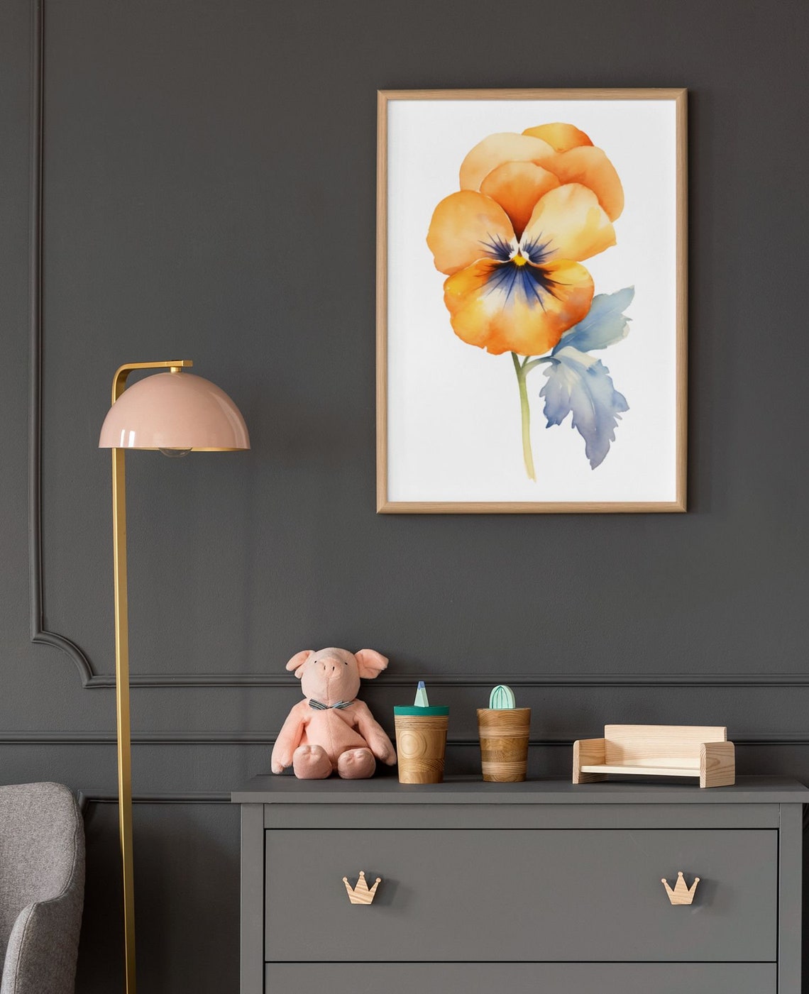 Orange Pansy Sunburst Bloom Watercolour Botanical Flower Poster - Image 6
