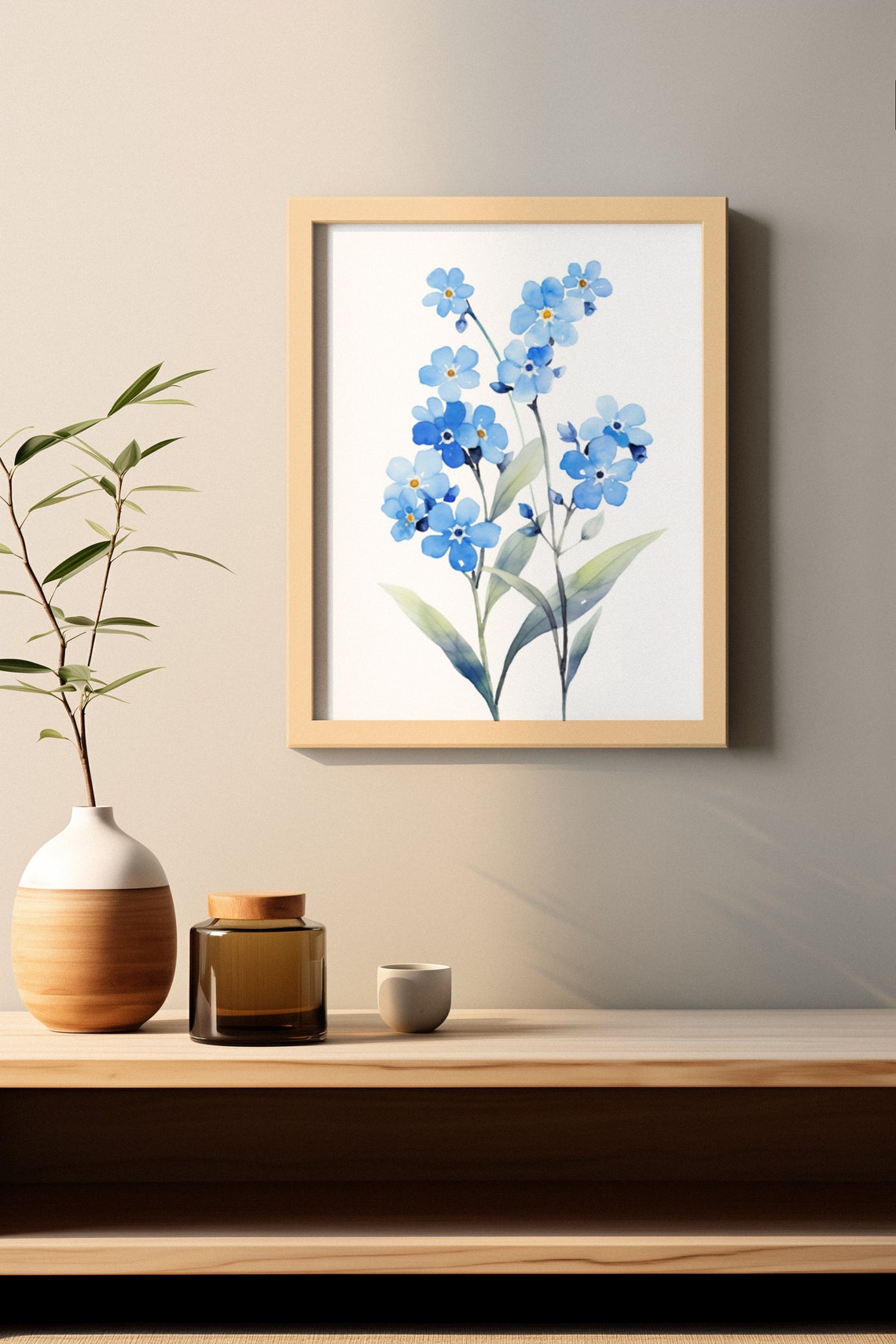 Blue Forget-Me-Not Wildflowers Charming Watercolor Art Poster - Image 3