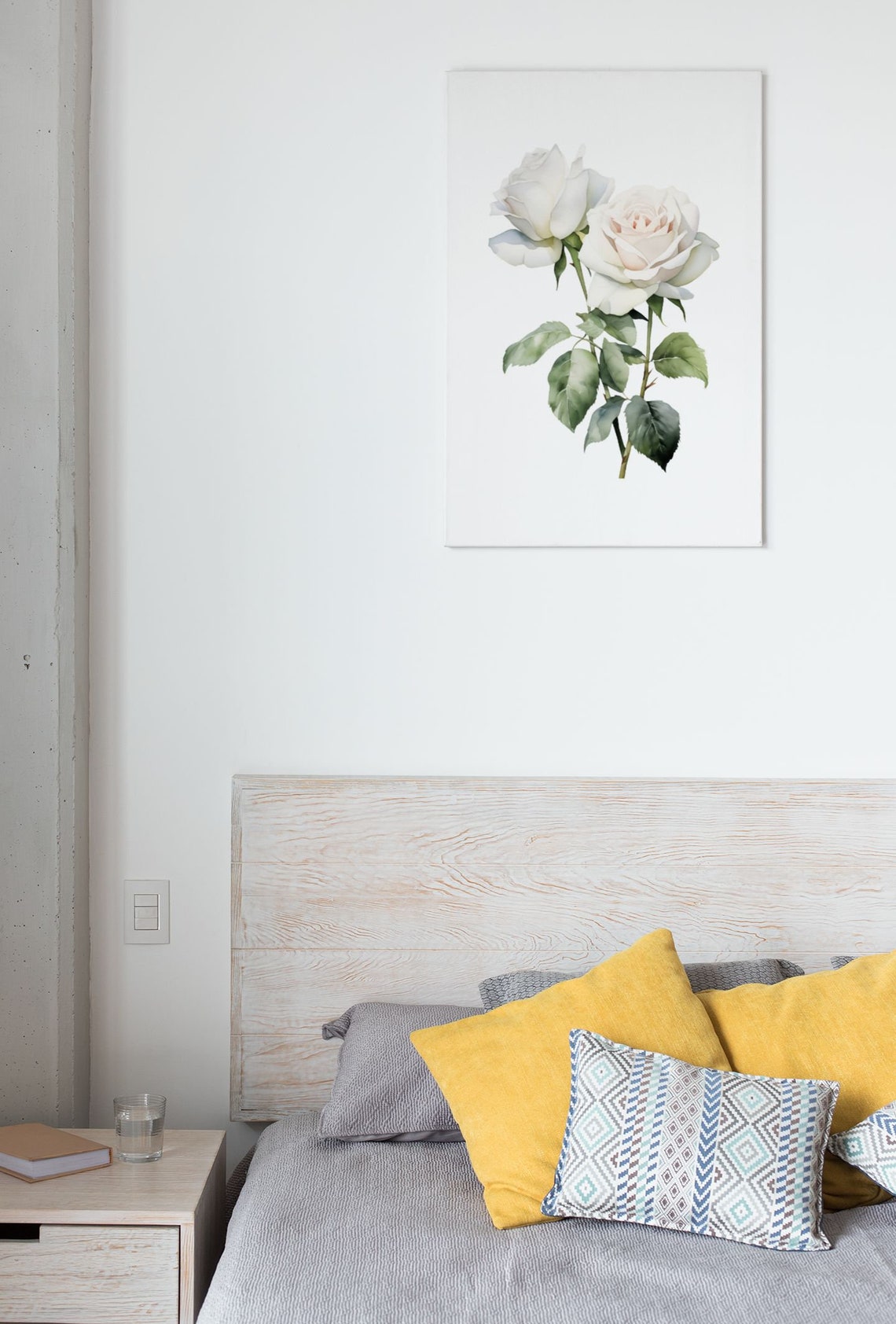 Two White Roses With Green Leaves Fresh Watercolor Art Poster - Image 6