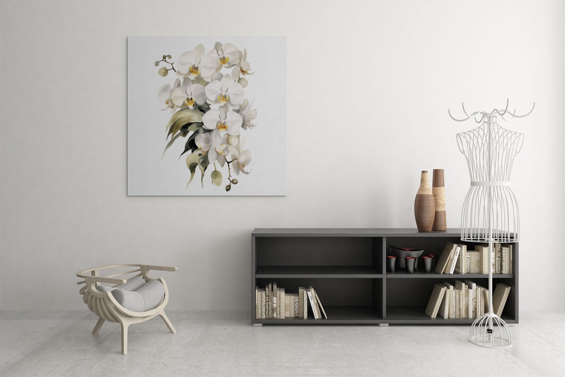 White Orchid Blooming Cluster Watercolour Botanical Flower Poster - Image 8