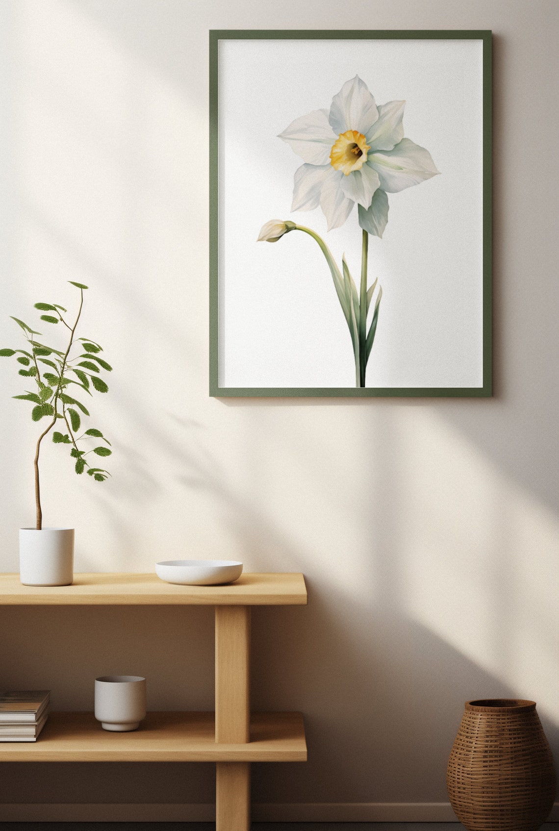 White Daffodil Spring Bloom Watercolour Botanical Flower Poster - Image 4