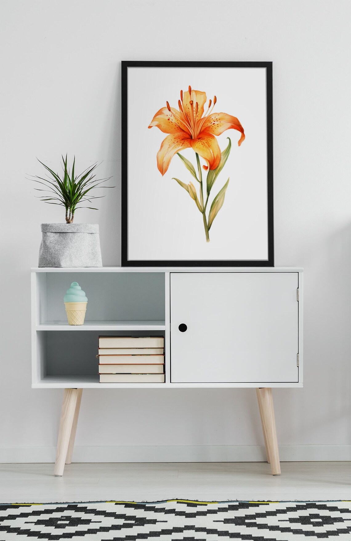 Orange Tiger Lily Bloom Fiery Watercolor Botanical Art Poster - Image 8