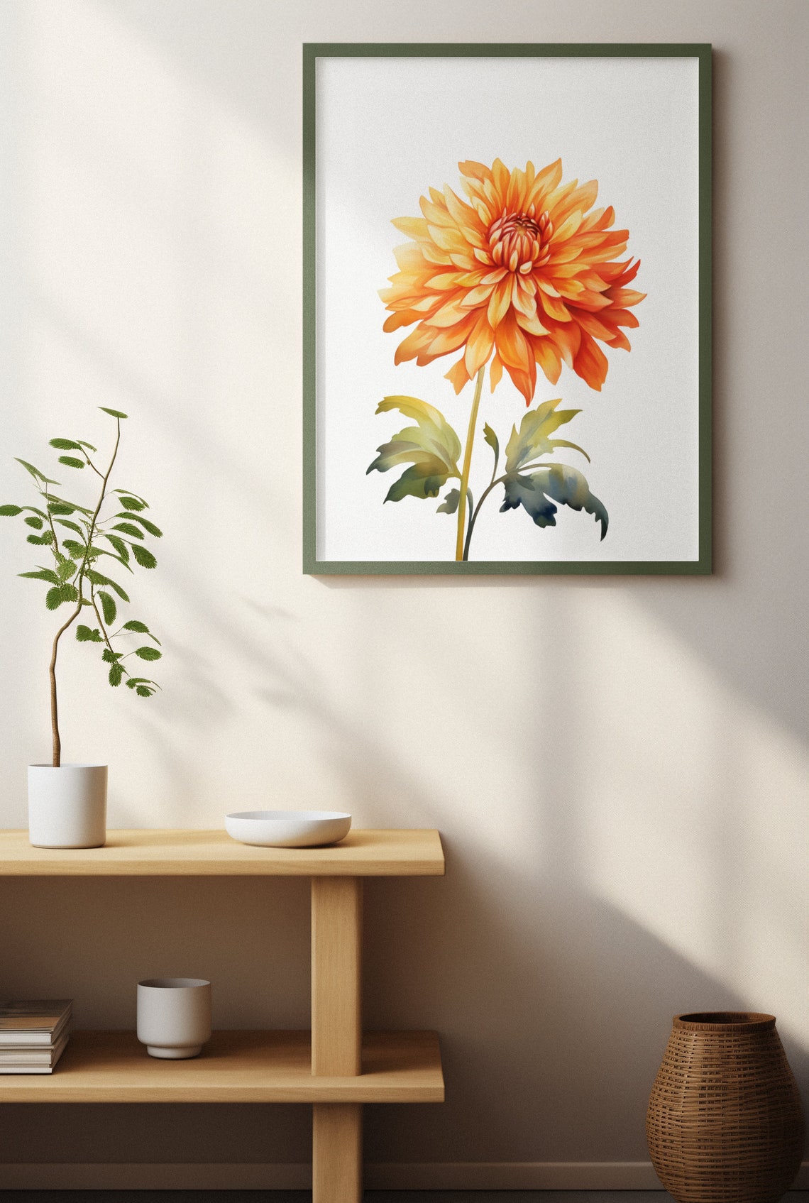 Vivid Orange Dahlia Single Bloom Watercolour Botanical Poster - Image 2