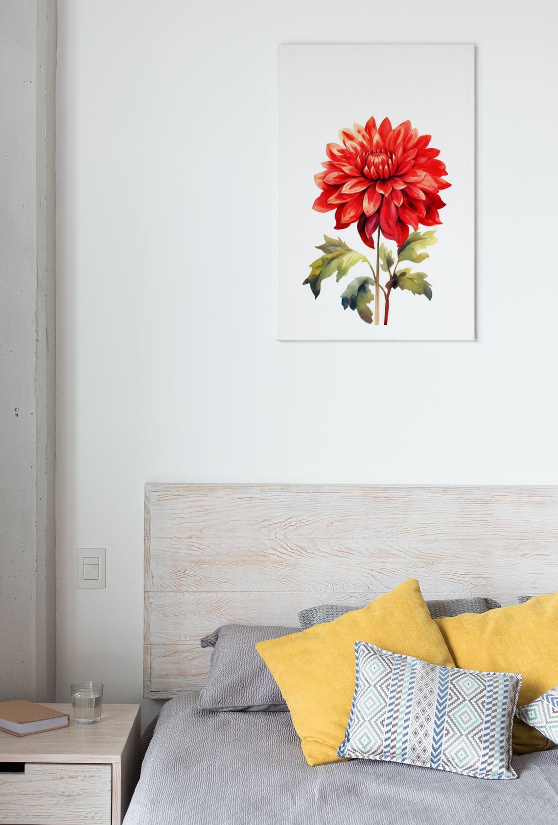 Deep Red Dahlia Single Bloom Watercolour Botanical Art Poster - Image 6