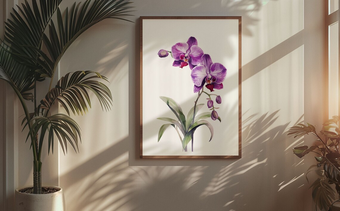 Purple Moth Orchid Flower Spray Elegant Watercolor Art Poster - Image 7