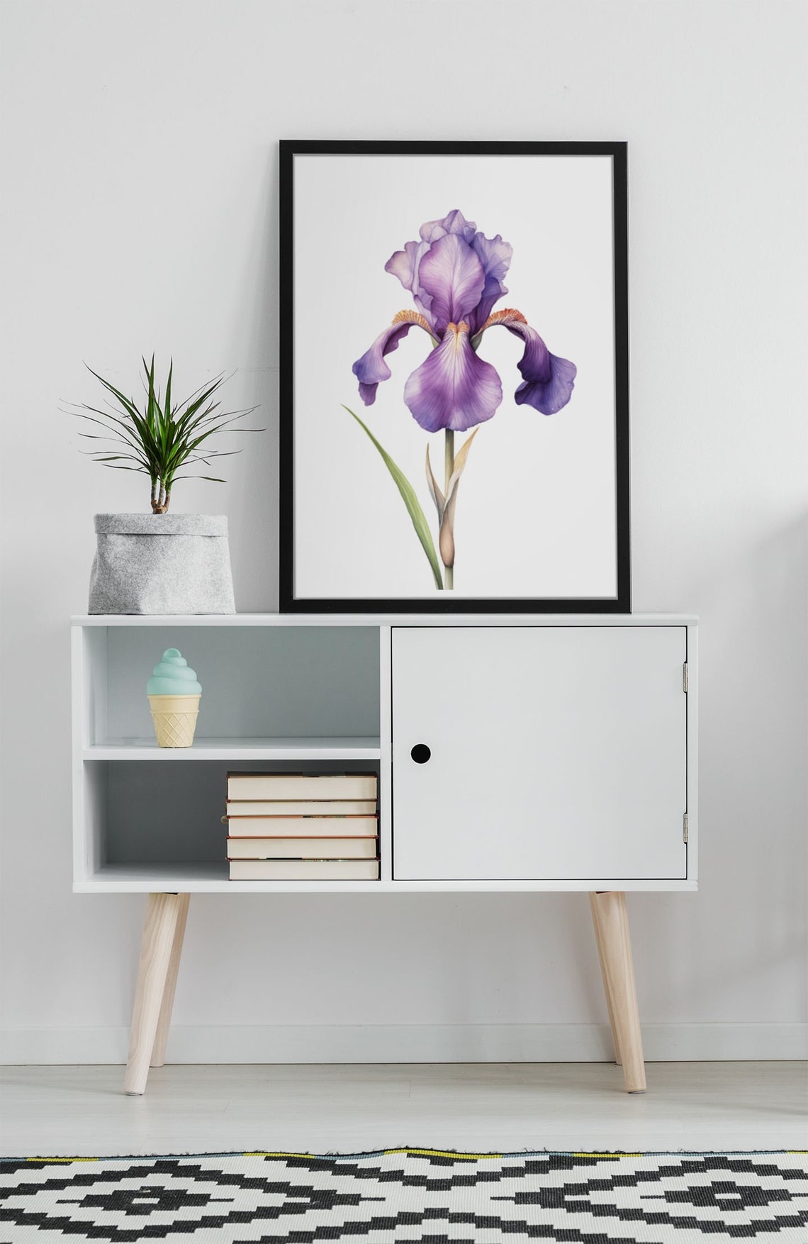 Purple Bearded Iris Single Bloom Watercolour Botanical Poster - Image 6