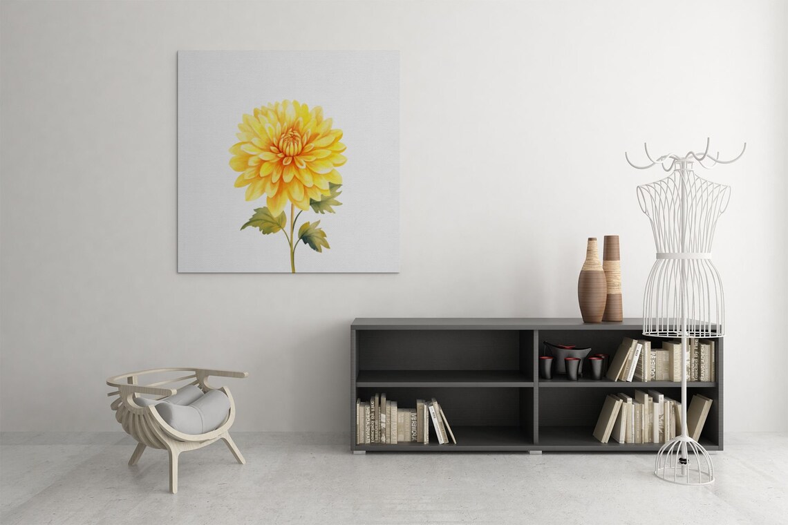 Golden Yellow Dahlia Blossom Watercolour Botanical Art Poster - Image 5