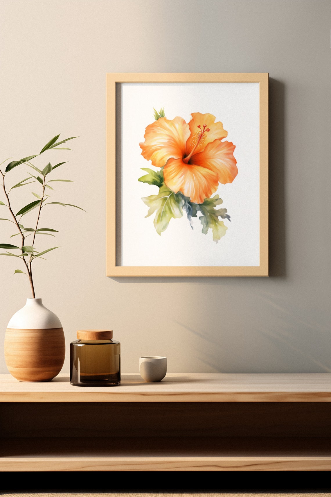 Orange Hibiscus Tropical Bloom Sunny Radiant Watercolor Art Poster - Image 3
