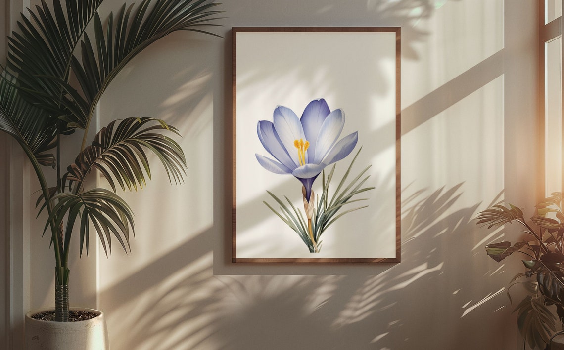 Periwinkle Blue Crocus Flower Cheerful Watercolor Art Poster - Image 5