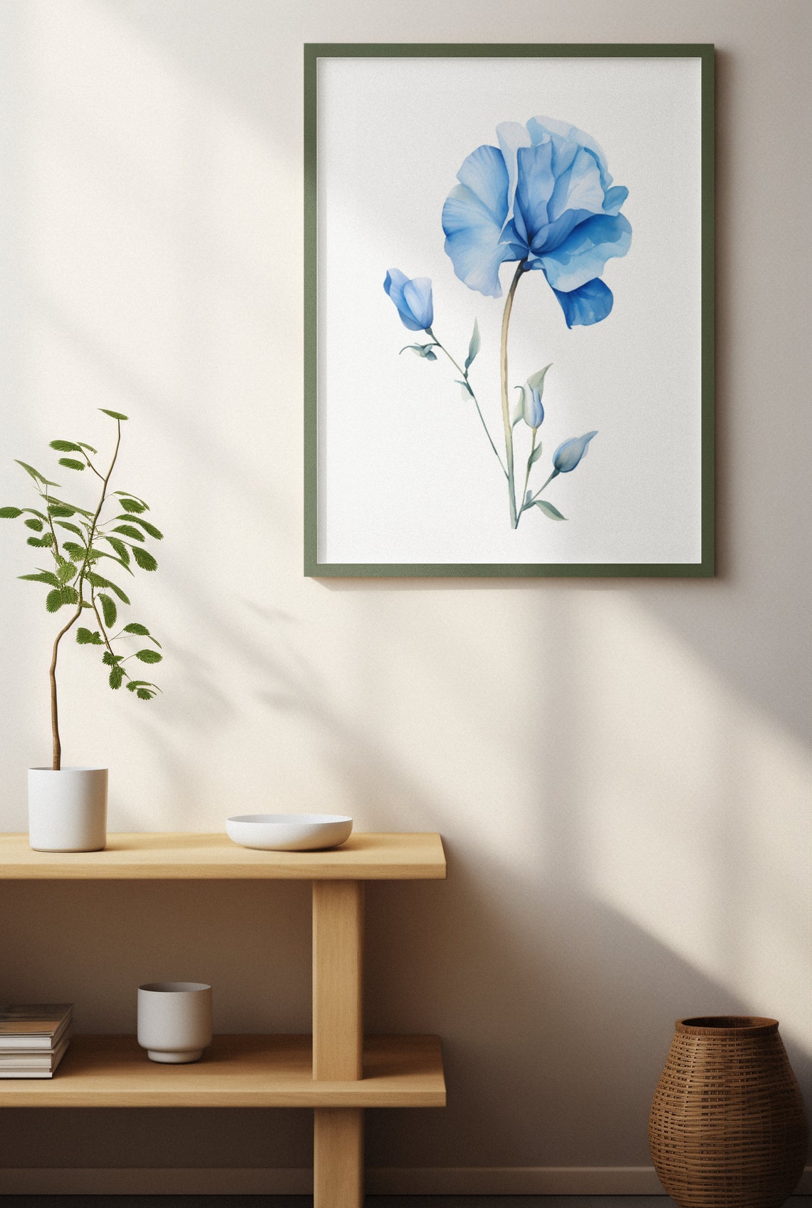 Blue Sweet Pea Single Bloom Watercolour Botanical Flower Poster - Image 4