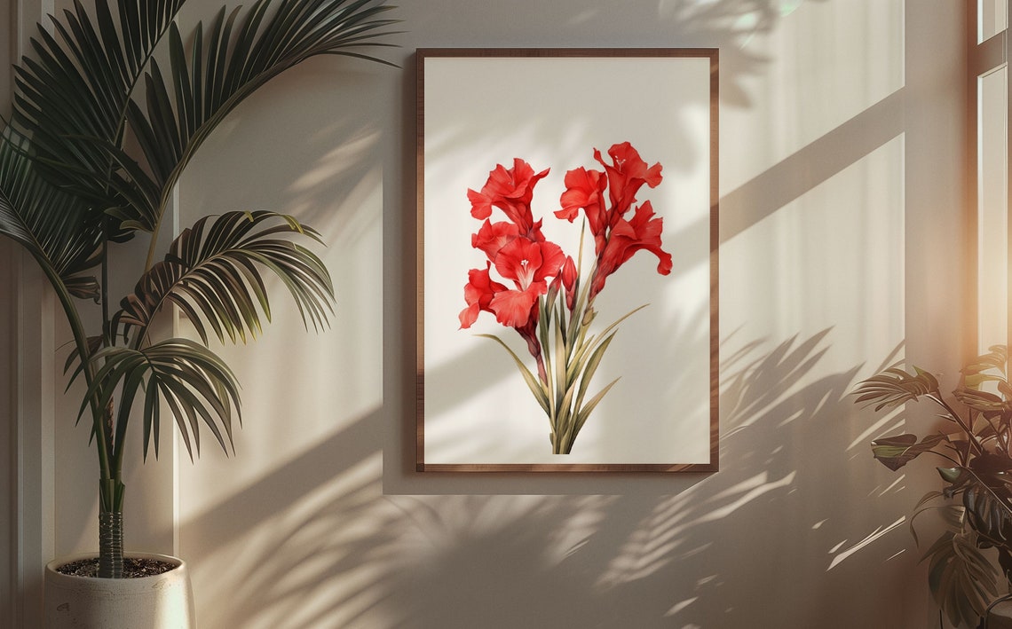 Red Gladiolus Flower Spray Watercolour Botanical Flower Poster - Image 5