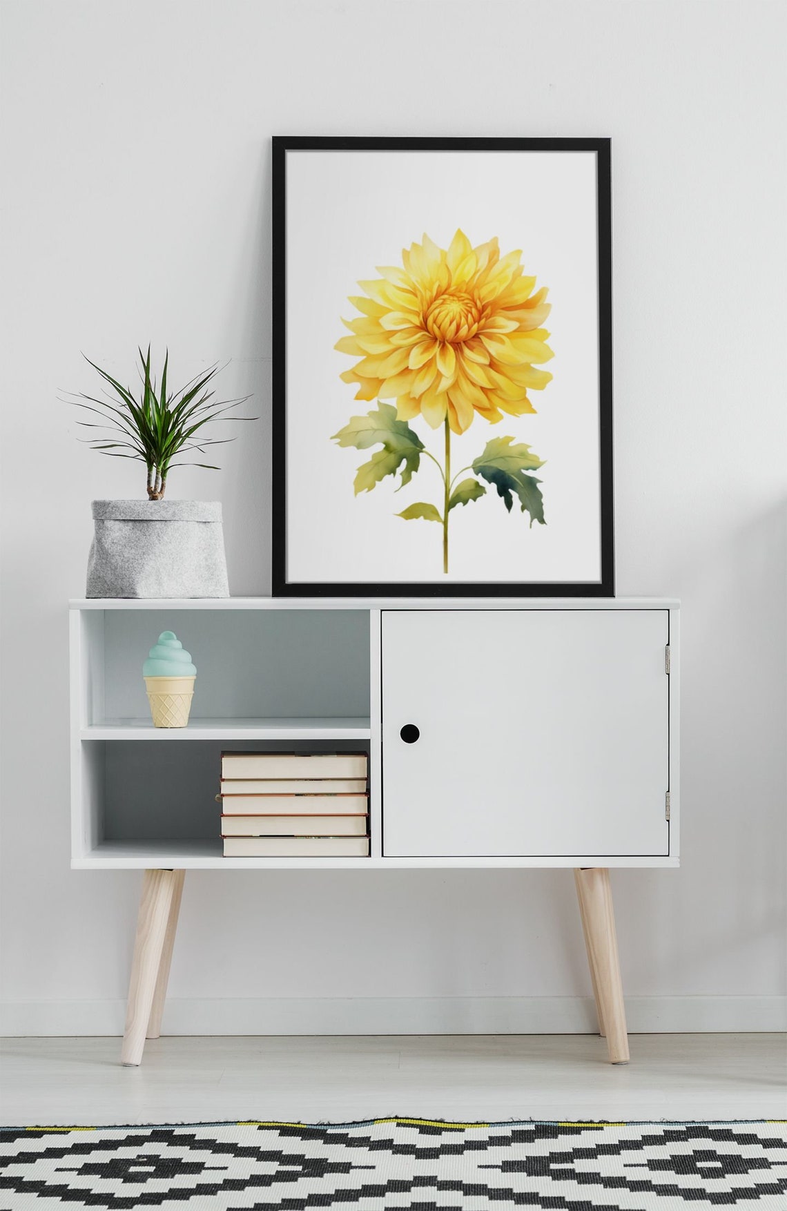 Yellow Dahlia Single Bloom Bright Watercolor Floral Botanical Poster - Image 8