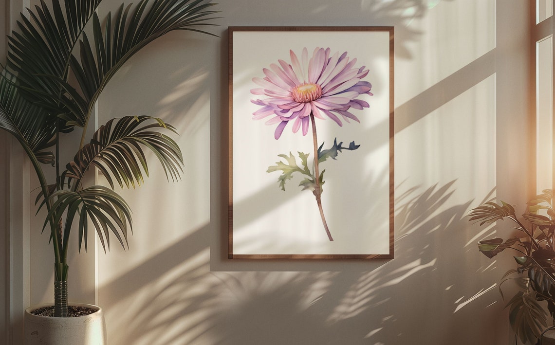 Lavender Pink Aster Daisy Bloom Watercolour Botanical Flower Poster - Image 6