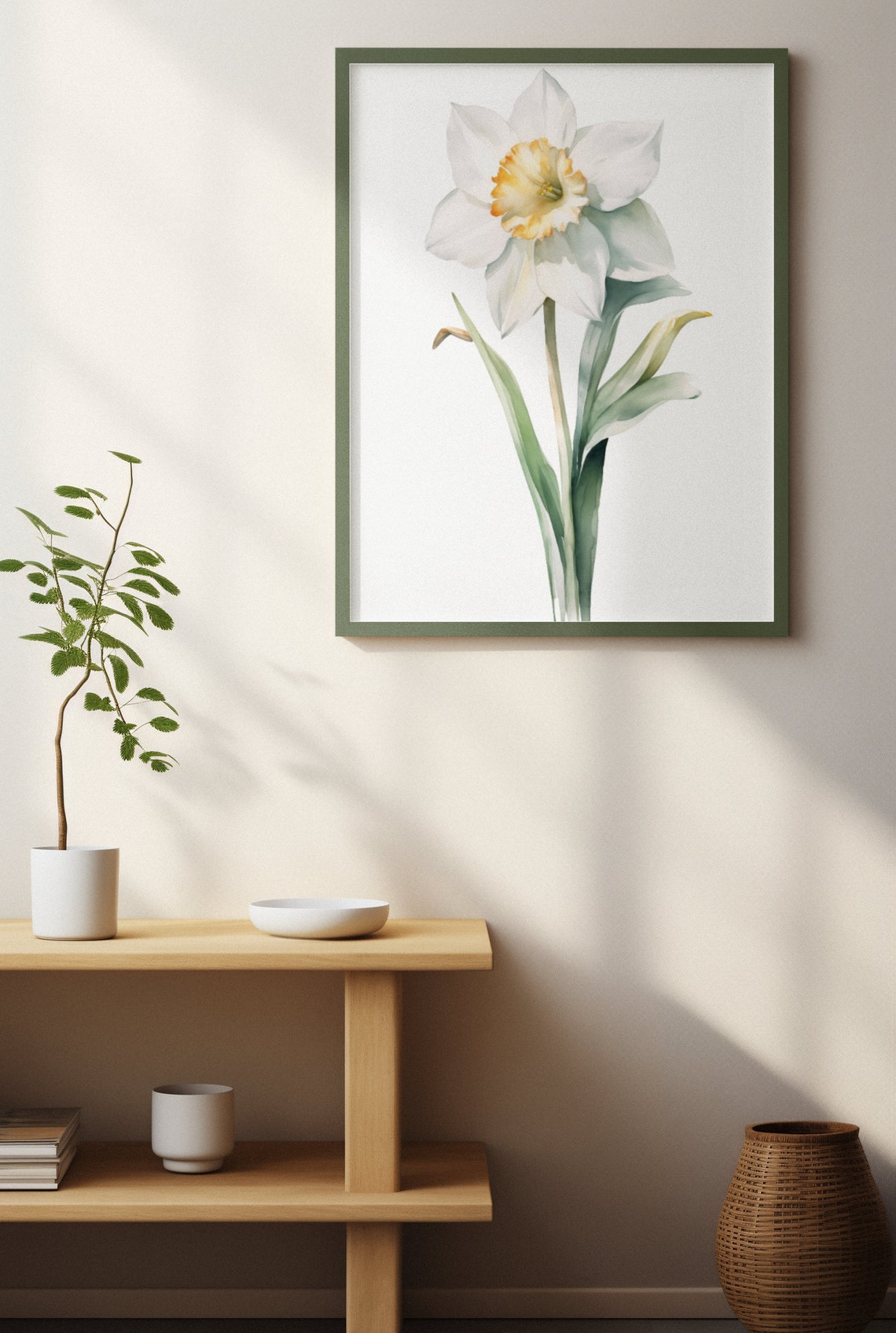 White Narcissus Single Bloom Watercolour Botanical Flower Poster - Image 3