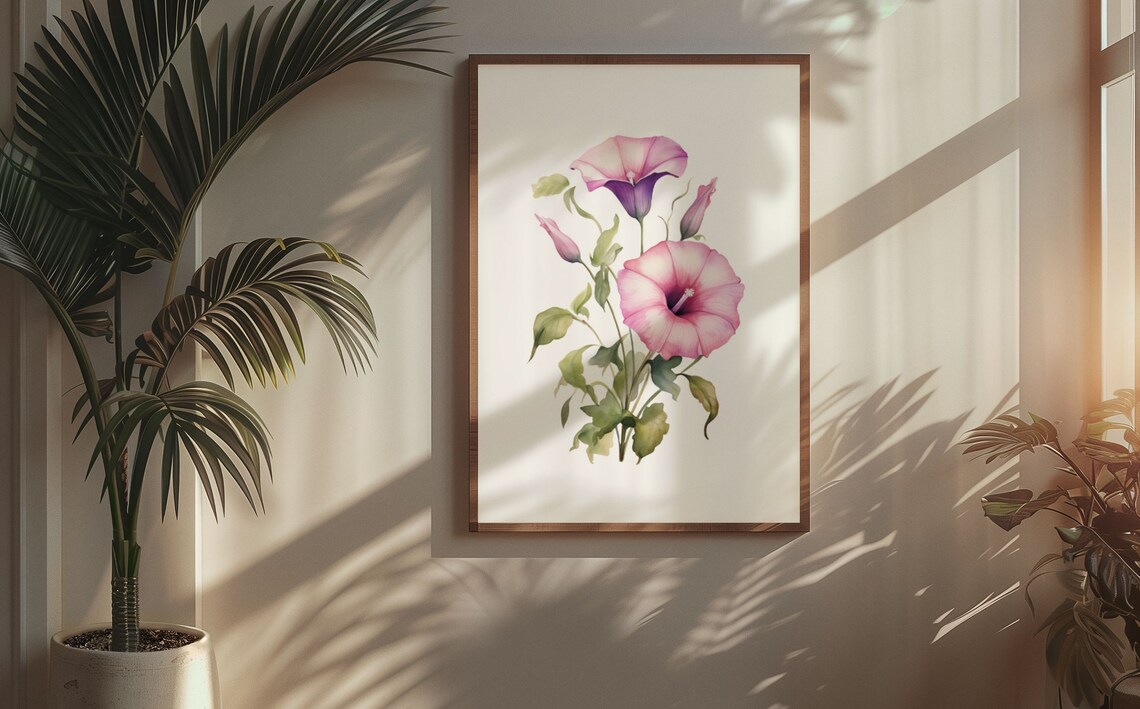 Pink Morning Glory Trumpets Watercolour Botanical Flower Poster - Image 5