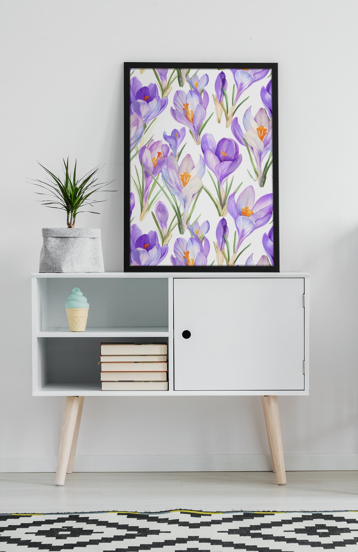Purple Crocus Bloom Pattern Watercolour Botanical Flower Poster - Image 6