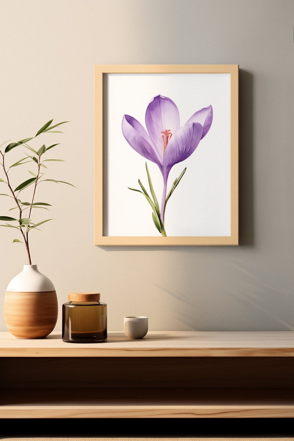 Pale Lilac Crocus Single Bloom Soft Gentle Watercolor Art Poster - Image 4