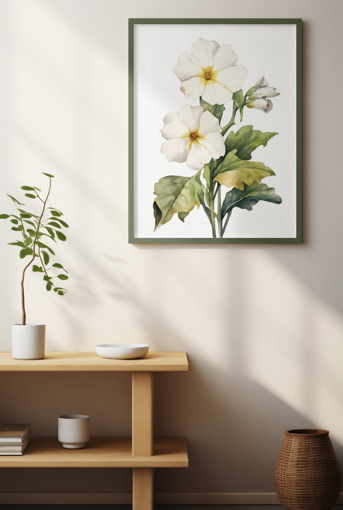 White Primrose Twin Blooms Watercolour Botanical Flower Poster - Image 3