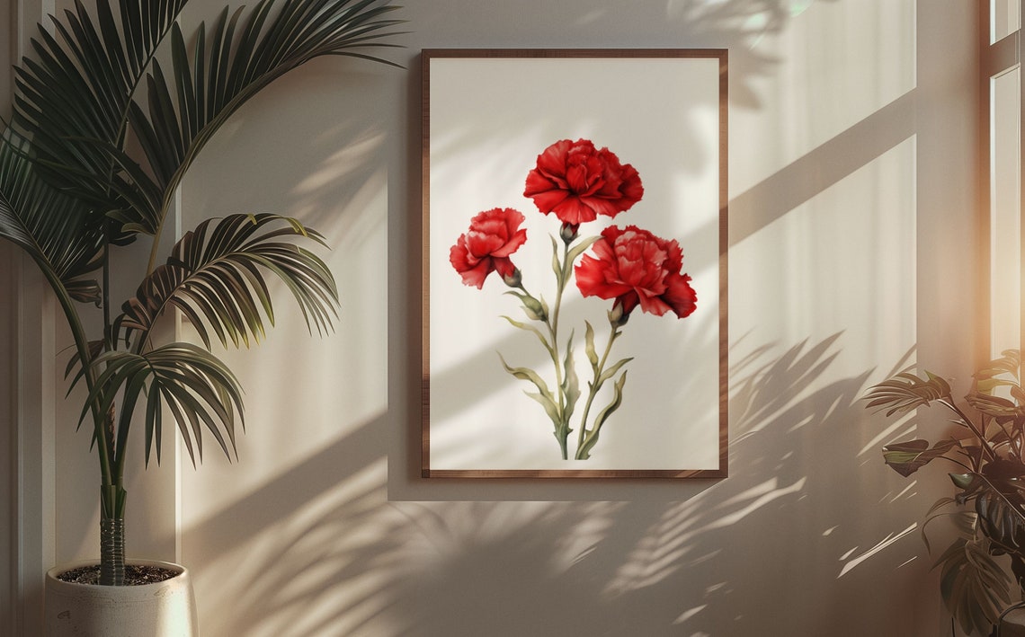 Red Carnations Trio Classic Watercolor Floral Botanical Poster - Image 8