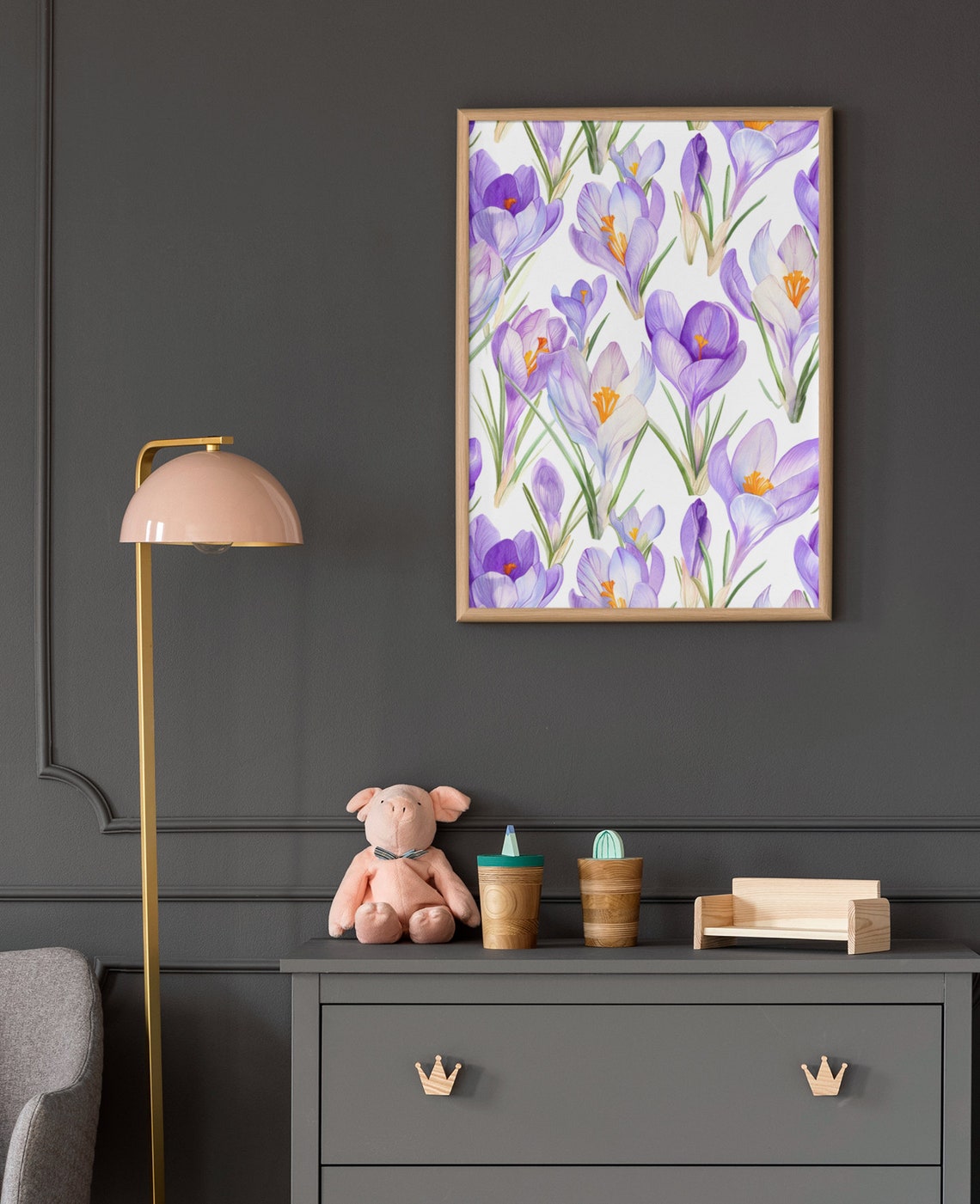 Purple Crocus Bloom Pattern Watercolour Botanical Flower Poster - Image 7
