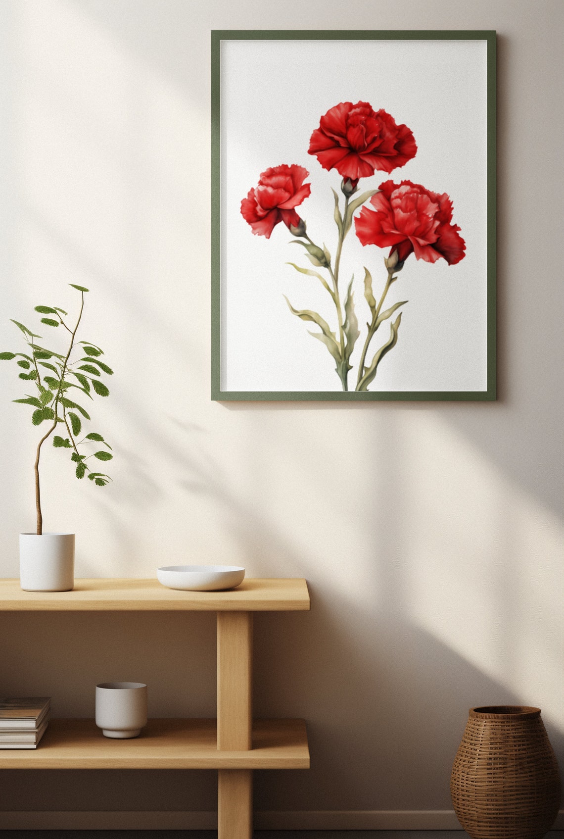 Red Carnations Trio Classic Watercolor Floral Botanical Poster - Image 4