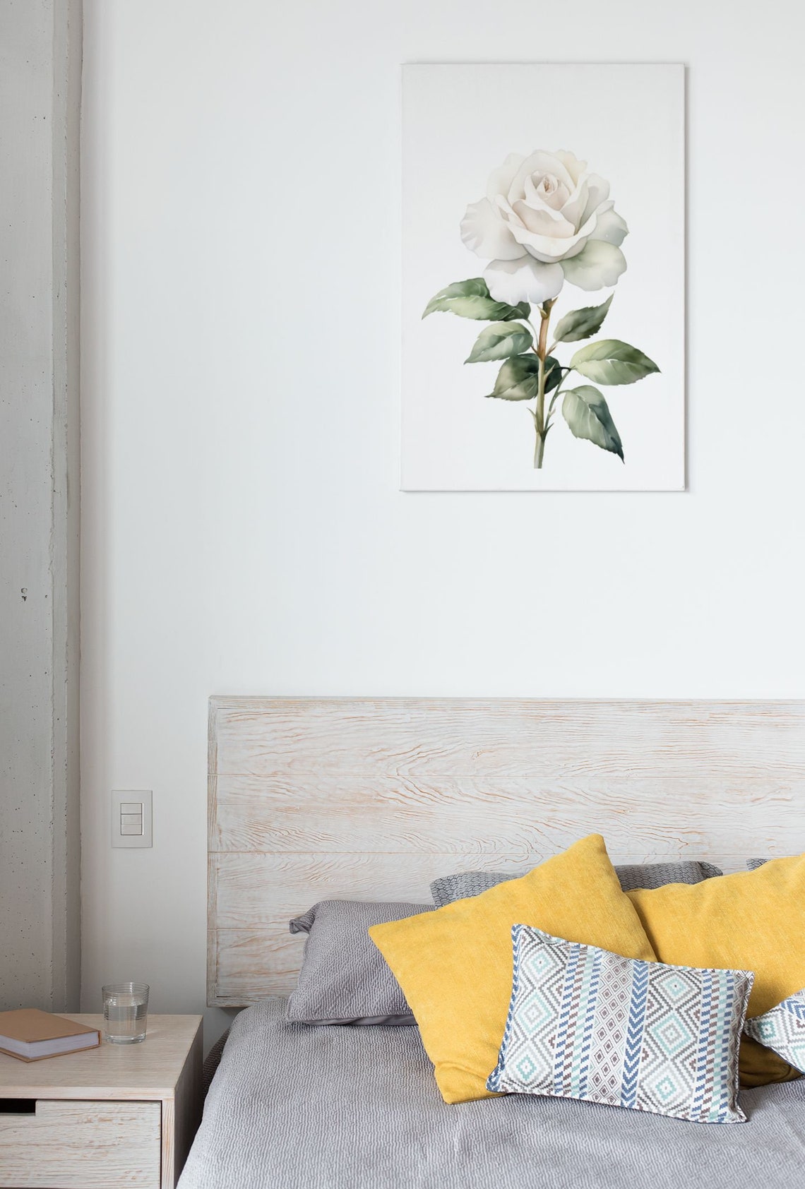 Single White Rose Timeless Watercolor Botanical Flower Art Poster - Image 8
