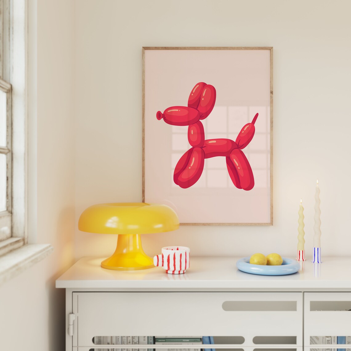 Red Balloon Dog Art Print, Preppy Room Decor - Image 4