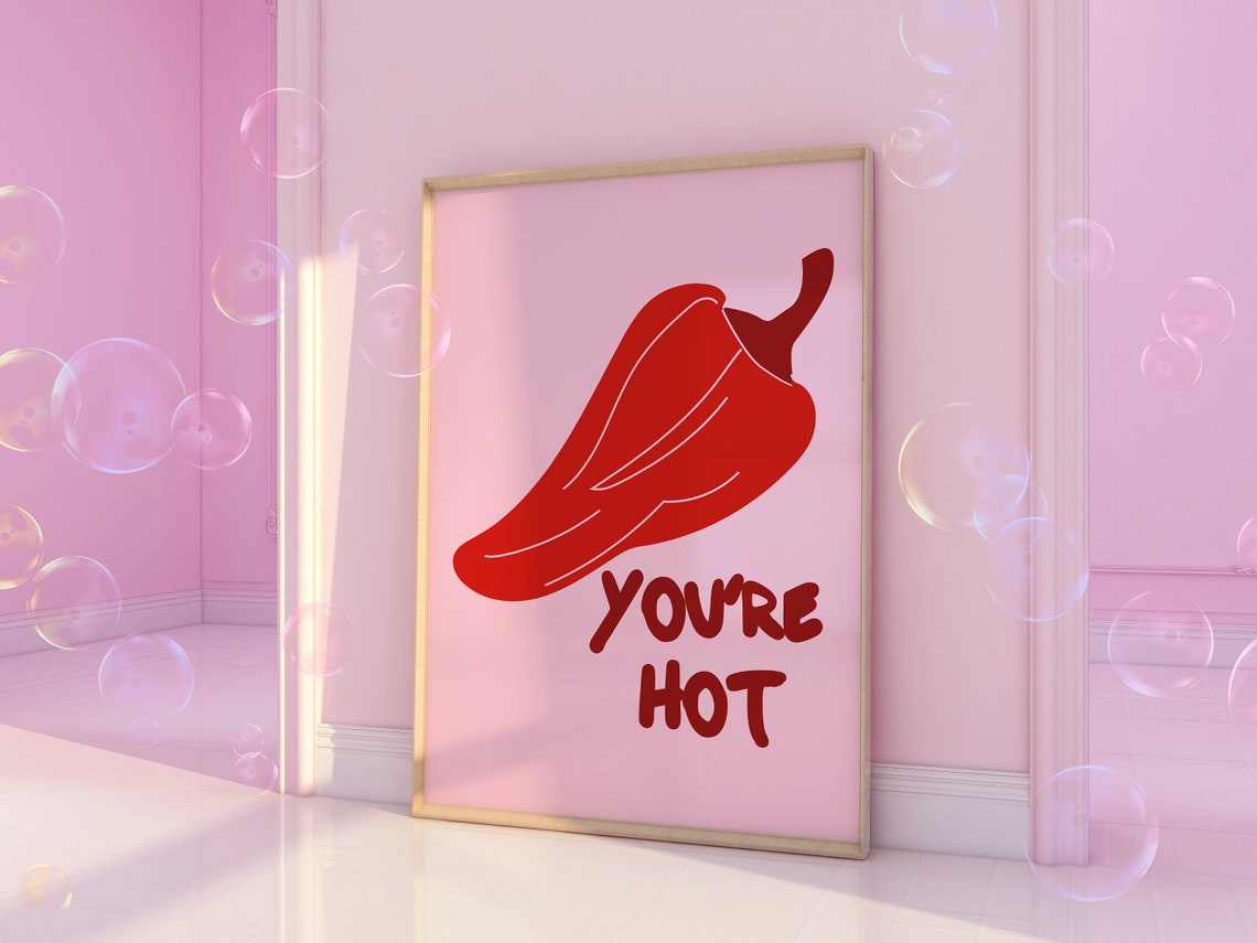 You're Hot Red Chili Pepper Spicy Bold Pink Minimalist Wall Art - Image 3