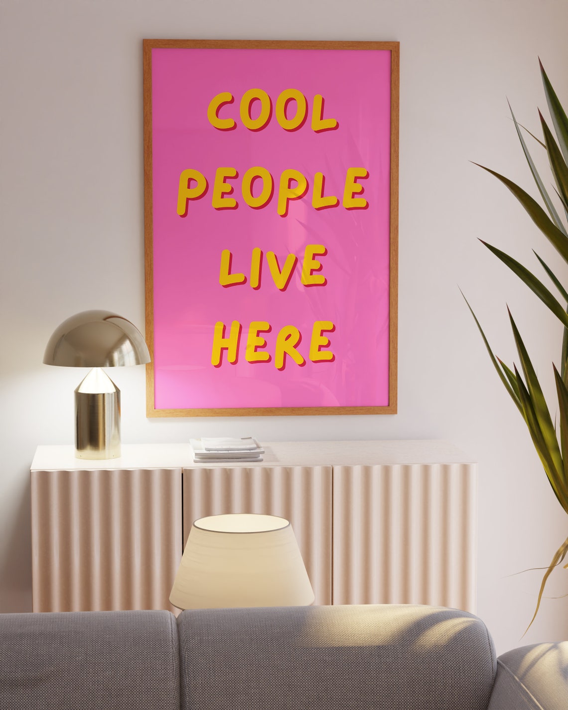 Cool People Live Here Bright Yellow On Pink Typography Wall Art - Image 4
