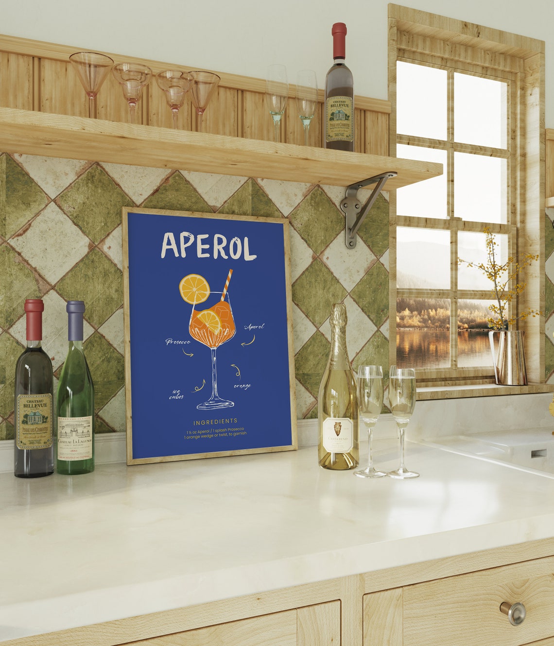 Aperol Spritz Cocktail Recipe Illustration on Navy Blue Print - Image 5