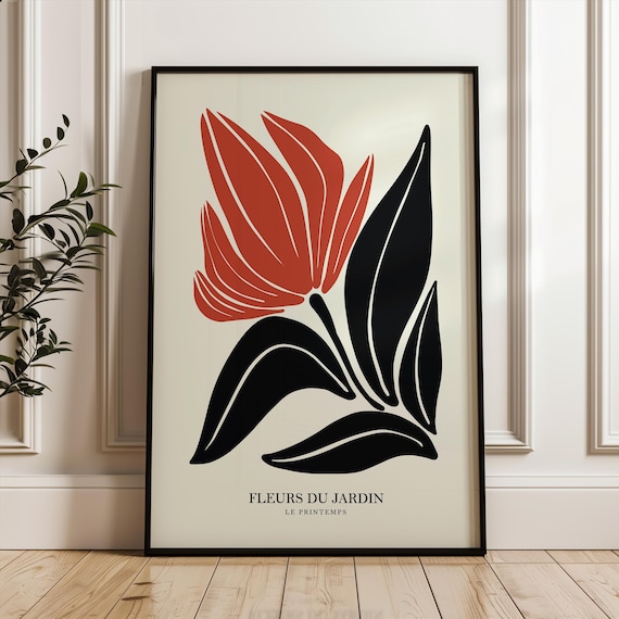 Matisse Style Fleurs du Jardin Red Flower Botanical Art Poster