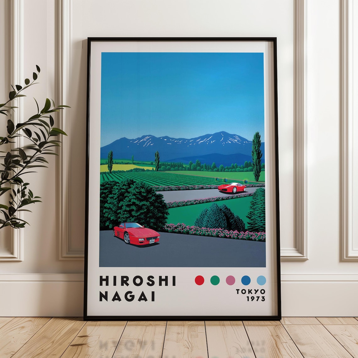 Hiroshi Nagai Tokyo 1973 Red Sports Cars Mountain City Pop Art Poster