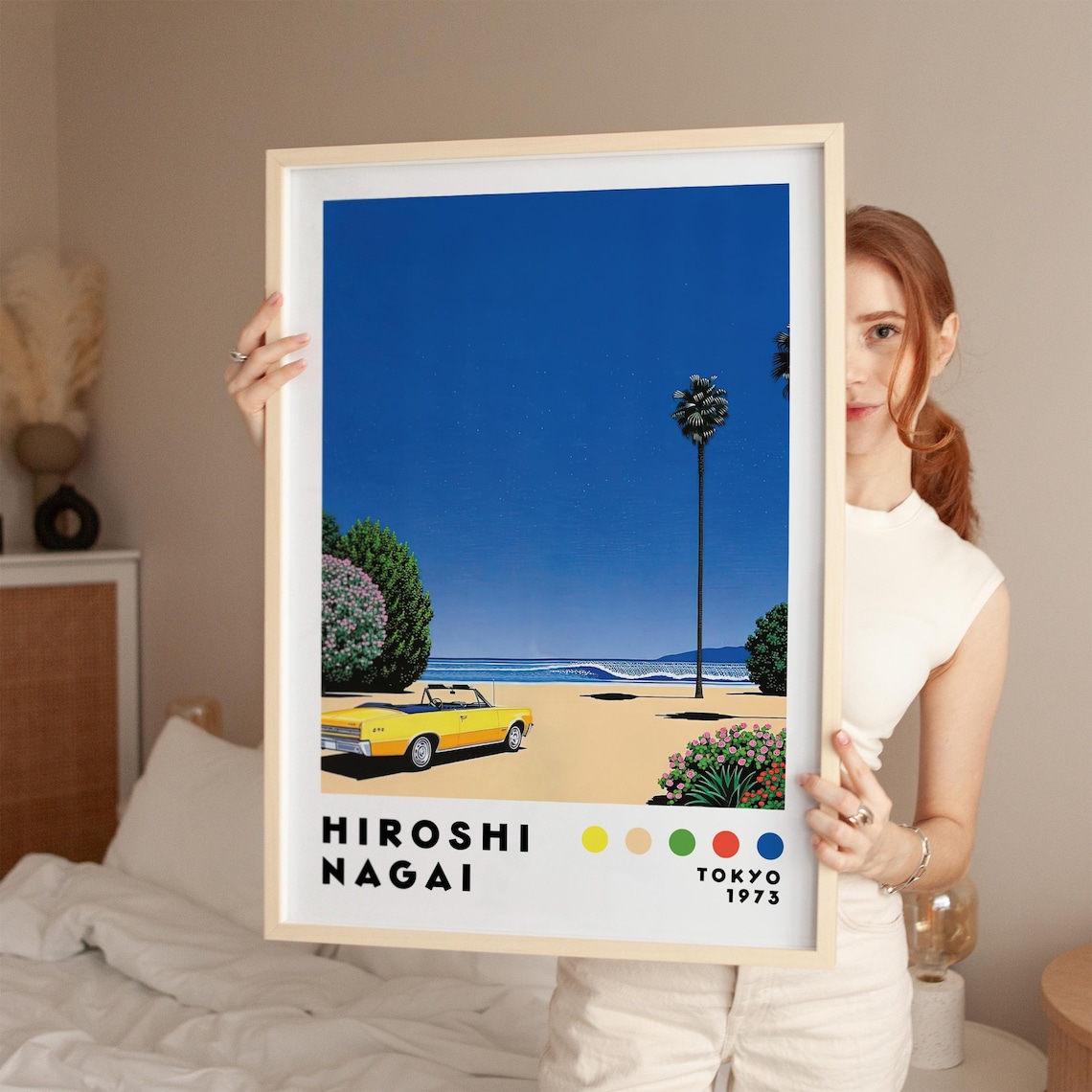 Hiroshi Nagai Tokyo 1973 Yellow Convertible Beach Japanese Poster