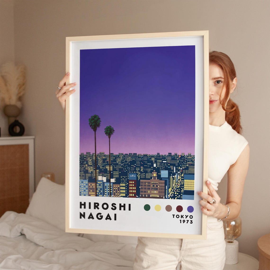 Hiroshi Nagai Tokyo Skyline Night Palm Trees City Pop Art Poster