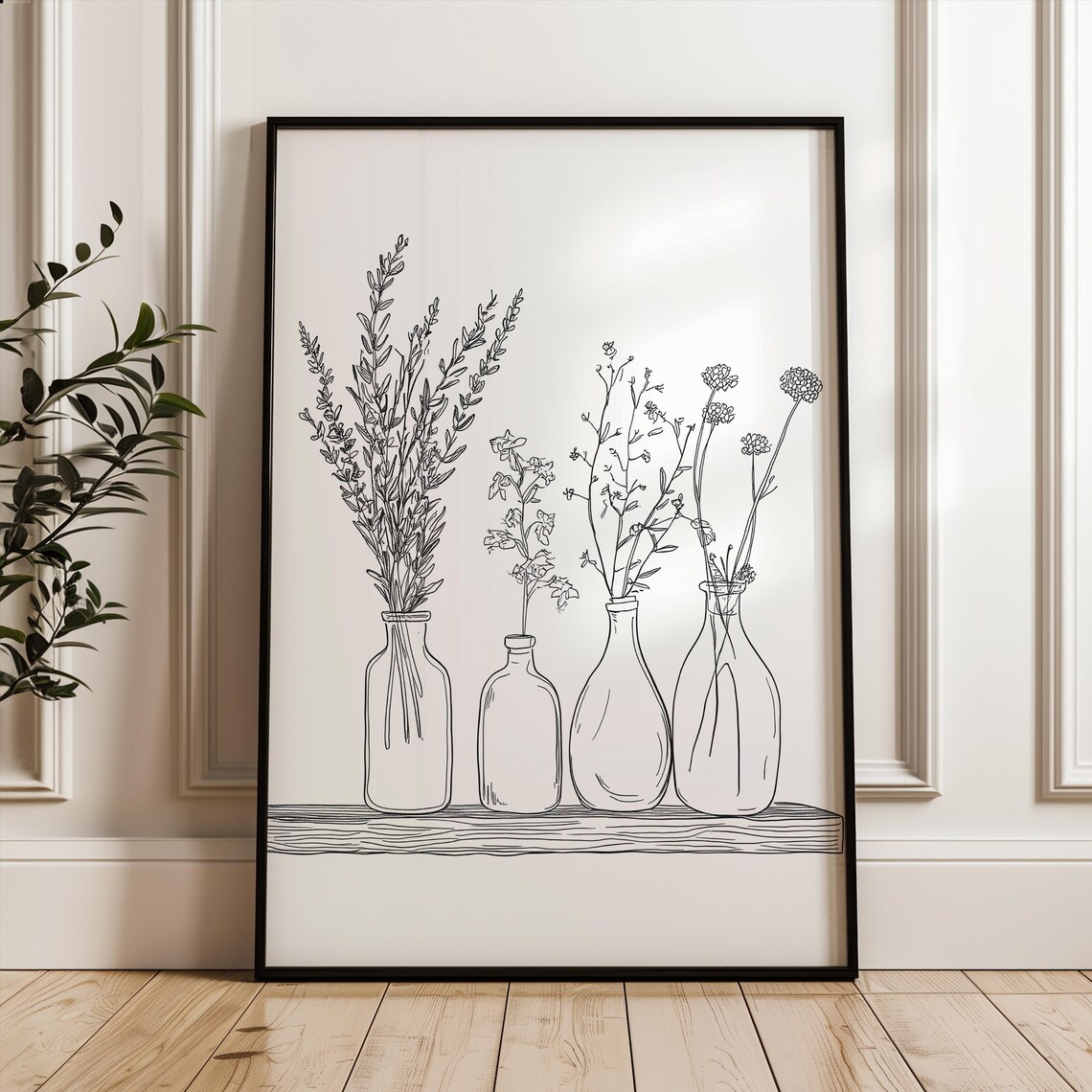 Botanical Line Art Poster, Minimalist Kitchen Decor
