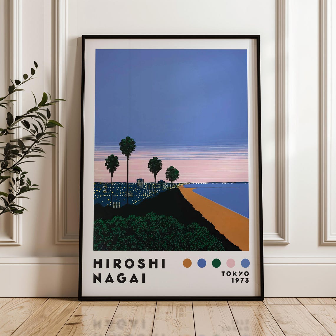 Hiroshi Nagai Twilight Coastal Beach Palm Silhouette Art Poster