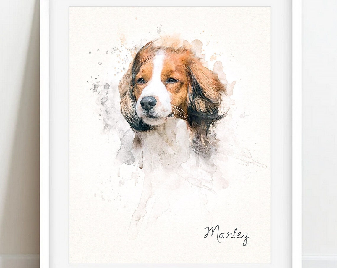 Custom Spaniel Watercolor Dog Portrait With Name Scripted Art Poster