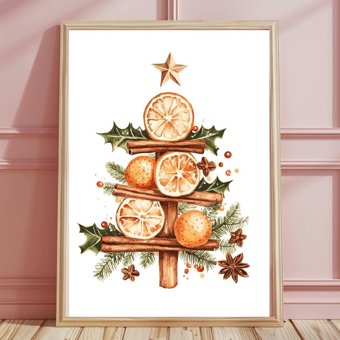Dried Orange Slice Cinnamon Stick Tree Wooden Star Topper Poster