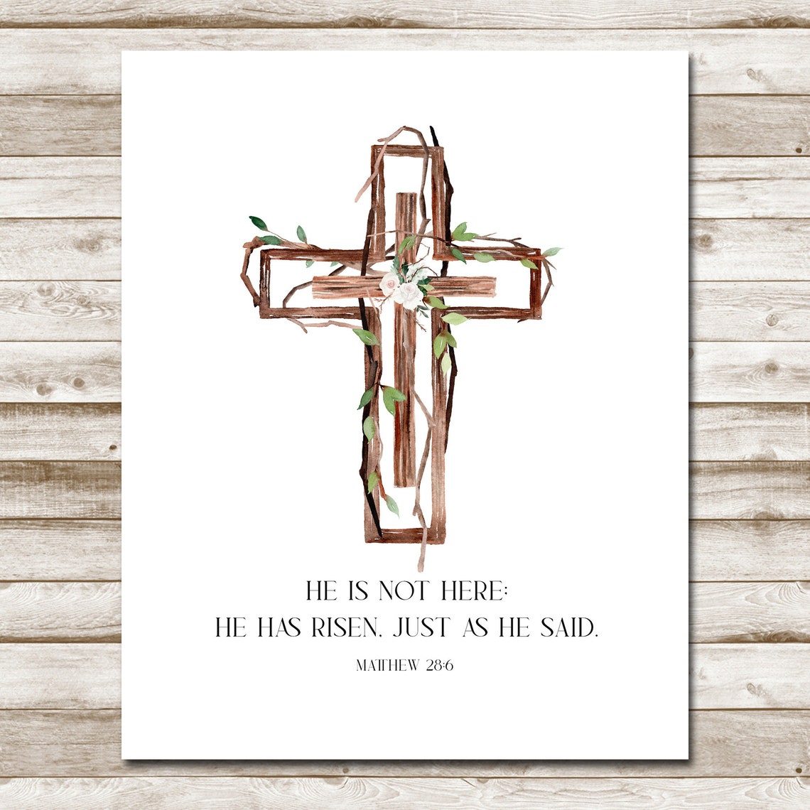 He Is Not Here He Has Risen Vine Cross Matthew 28 6 Easter Poster - Image 10