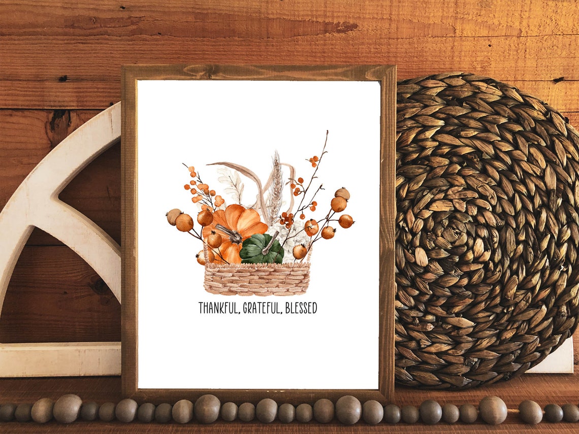 Thankful Grateful Blessed Pumpkin Basket Thanksgiving Art Print - Image 3