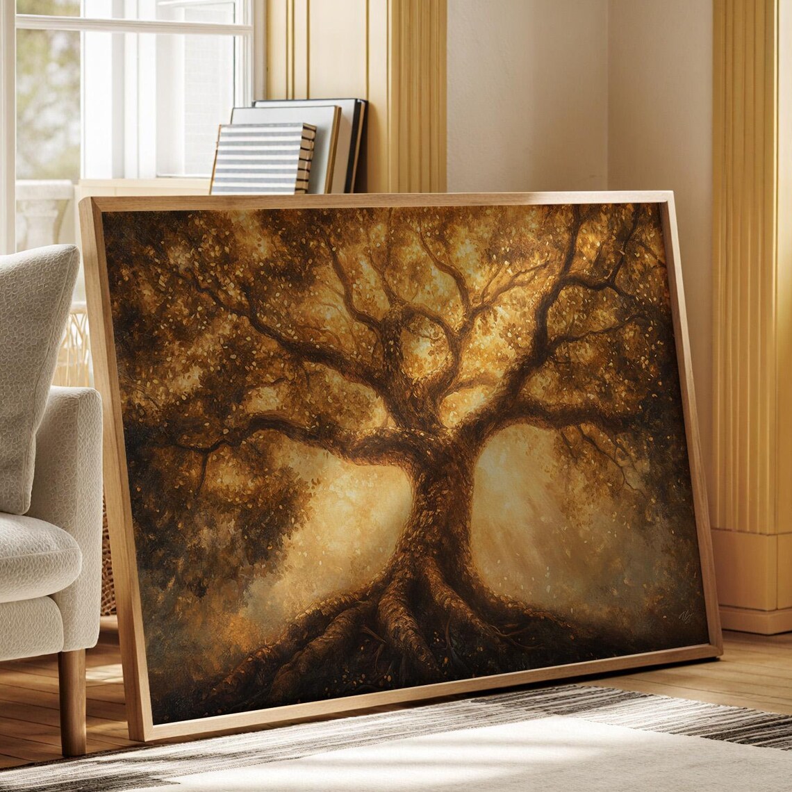 Radiant Golden Tree Of Life With Glowing Amber Leaves Light Poster