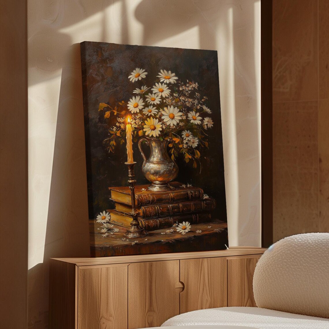 Rustic Daisy Bouquet, Vintage Candlelit Still Life